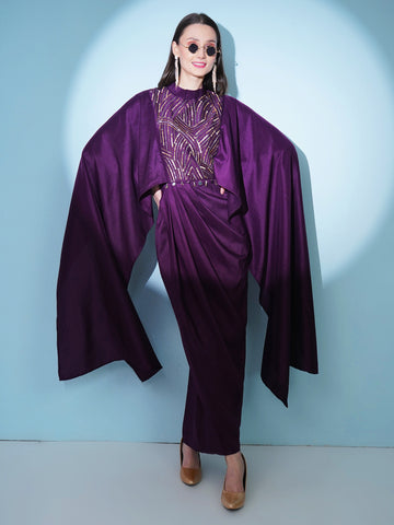 Purple Silk Muslin Hand embllished gown-WRK456