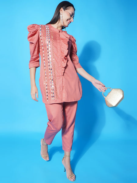 Copper Cotton Silk Hand Embellished Coord Set-WRKS123