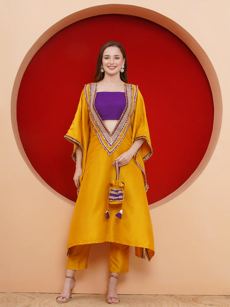 Yellow Kafttan Set with Potli-WRKS187