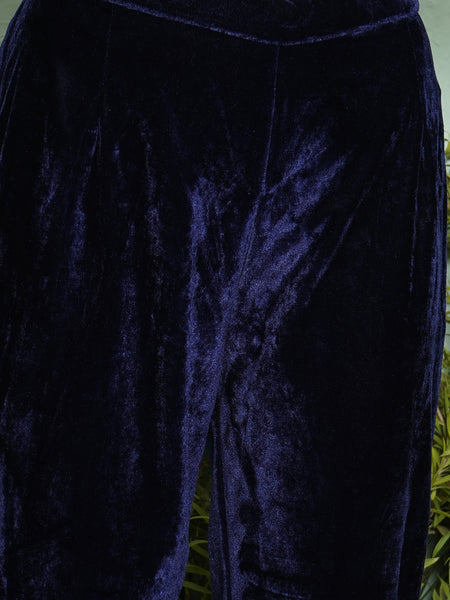 Navy Blue Hand Embellished Velvet Kurta Set-WRKS139