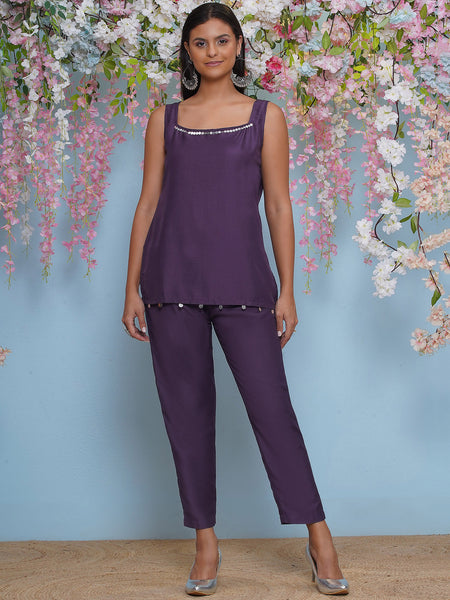 Mauve Hand Embellished Jacket with Inner and pant-WRKS200