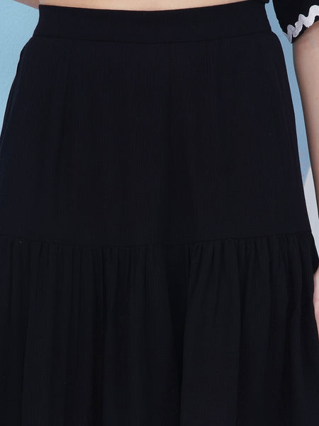 Black Rayon Crepe  Shorts Coord Set-WRKS242