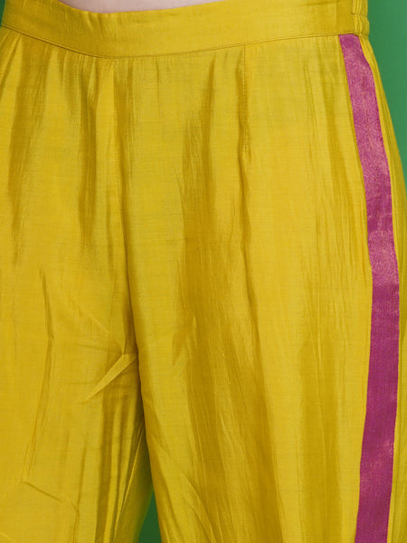 Lemon Yellow Muslin Hand Embellished Kaftaan Set-WRKS130