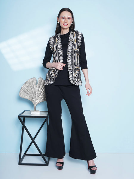 Cotton Lycra Set with Hand Woven Jacket-WRKS153