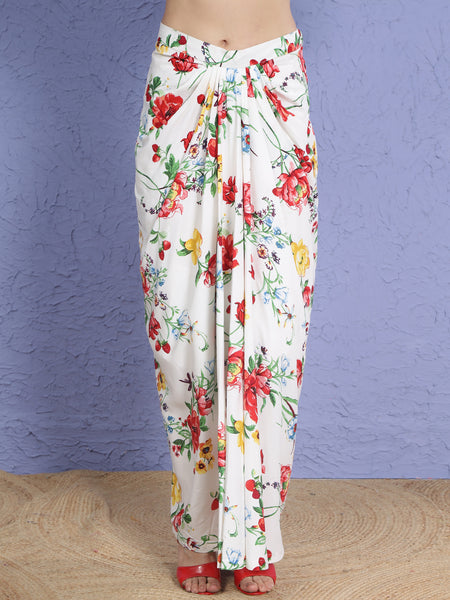 Floral Elegance Cotton Blend Shirt & Drape Skirt Set-WRKS268