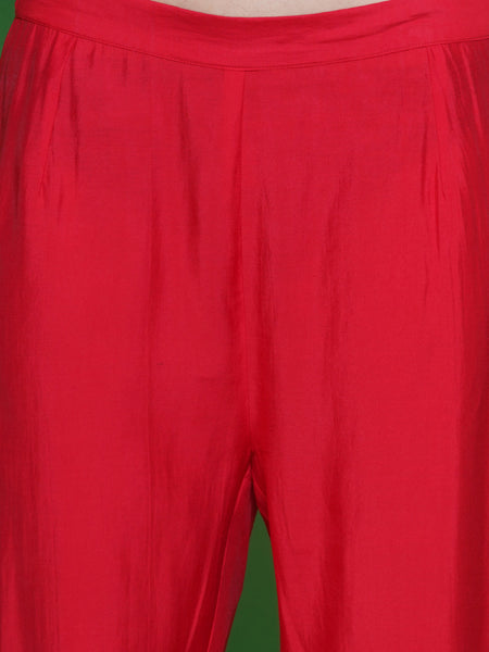 Red Muslin Kurta Set with Mirror Work-WRKS131