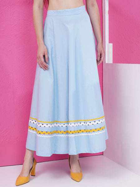 Blue Cotton Popline Top with Skirt-WRKS171