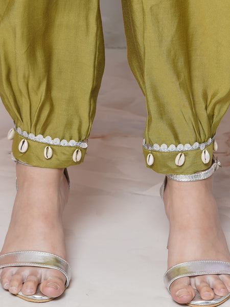 Green Art Silk Emdroidered Afghani Set-WRKS116