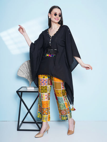 Black Kaftaan With Mirror work bely and printed Plazzo-WRKS154