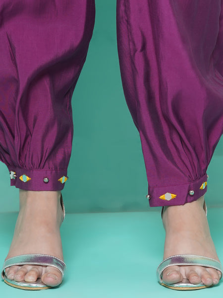 Purple Art Silk Afghani Set-WRKS115