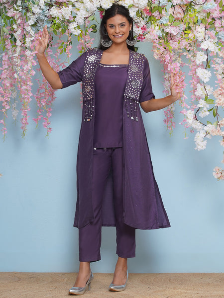 Mauve Hand Embellished Jacket with Inner and pant-WRKS200
