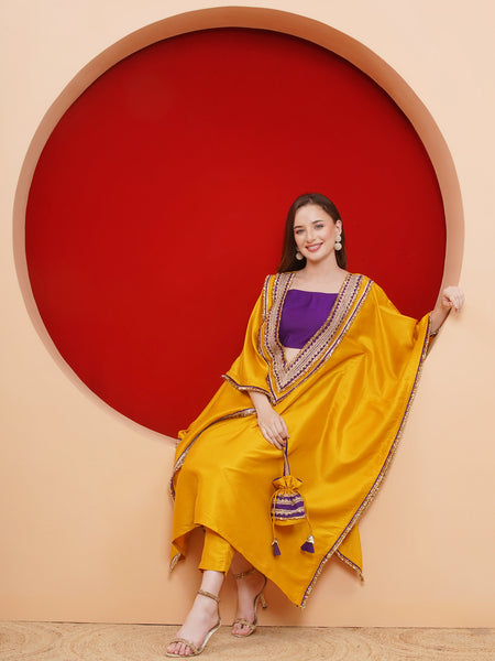 Yellow Kafttan Set with Potli-WRKS187