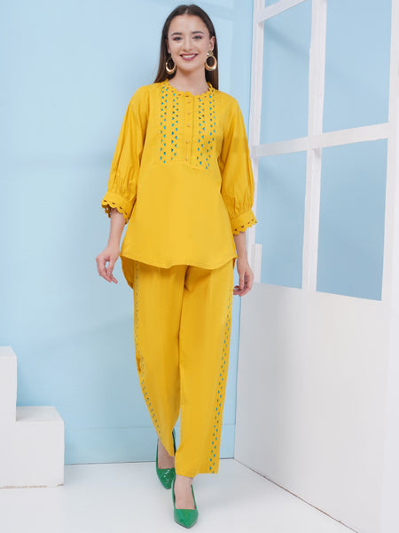 Yellow Popline Shirt with Pants-WRKS175