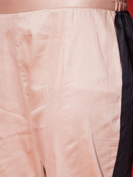 Light Peach & Black Cotton Silk Hand Embellished Coord Set