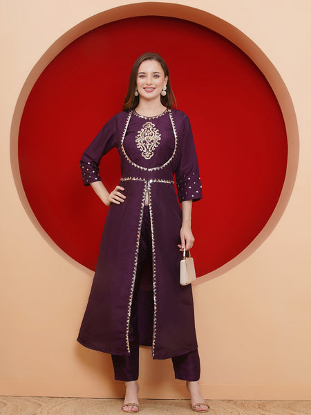 Purple Hand Embellished Kurta Set-WRKS186