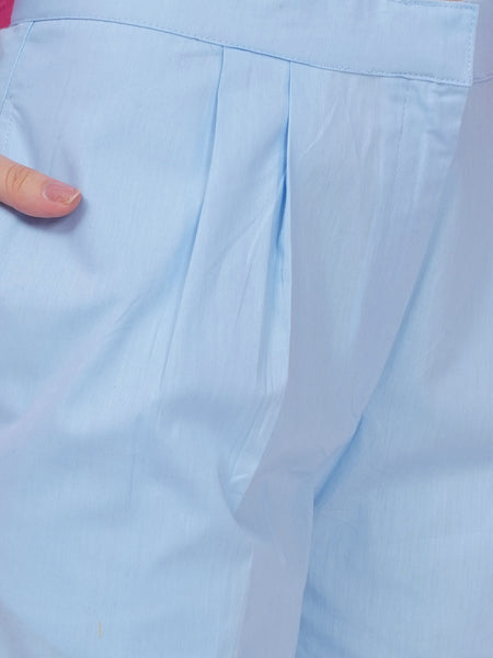 Blue Cotton Popline Embroiderd Shirt with Pant-WRKS167