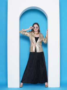 Golden Hand Embellished Blazer with Black velvet Jumpsuit-WRKS144