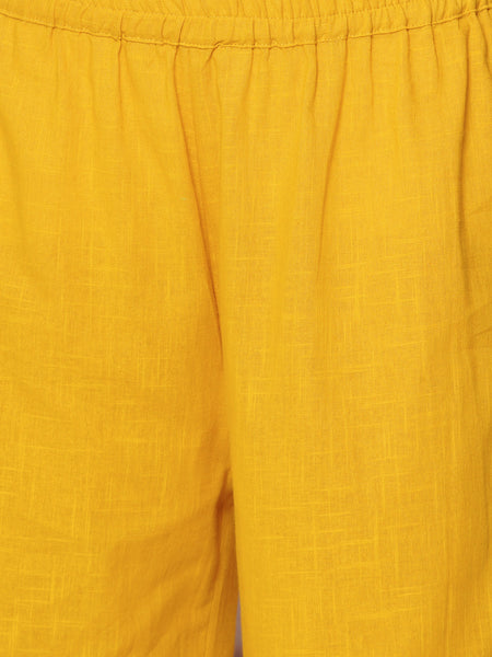 Yellow Cotton Embroidered Shirt with High Waist Pallazo-WRKS162Y