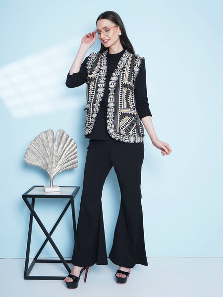 Cotton Lycra Set with Hand Woven Jacket-WRKS153