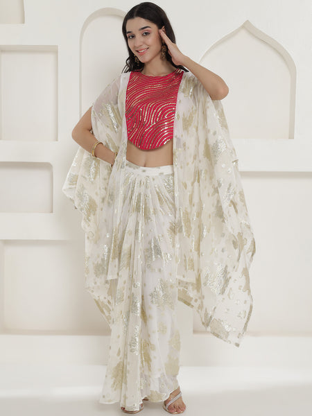 Falak Ivory Zari Ensemble – Cape & Skirt Set-WRKS250