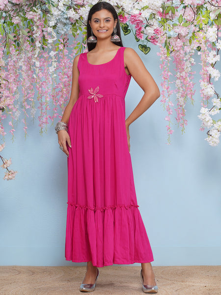 Pink Full Lenght Anarkali Gown with Hand embellished short jacket-WRK473