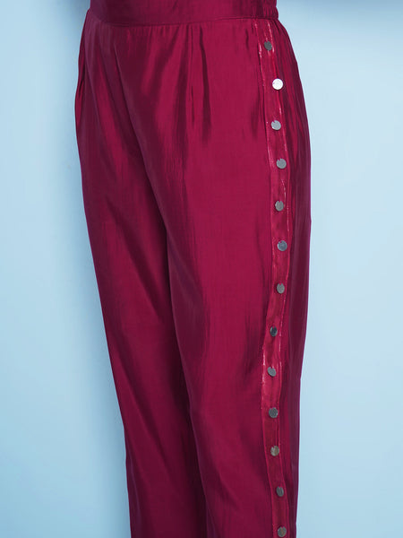 Maroon Hand Embellished Muslin Kurta Set-WRKS148