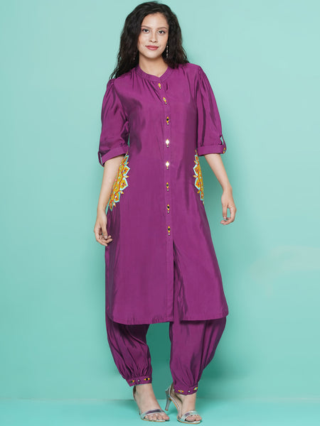 Purple Art Silk Afghani Set-WRKS115