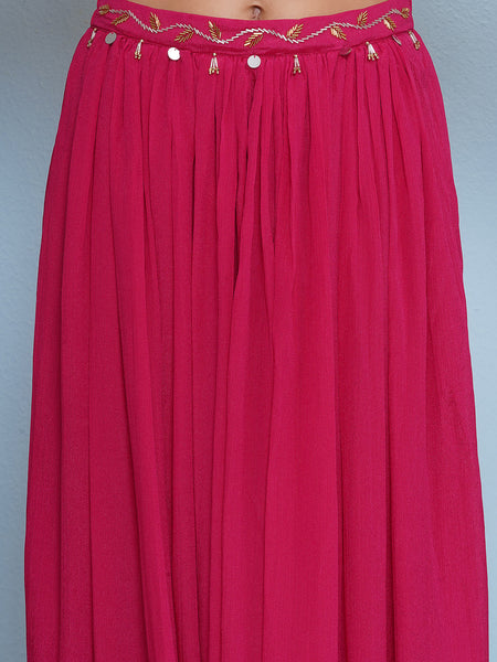 Pink Chinnon Hand embellished long sleeves kurta with Lehnga-WRKS196