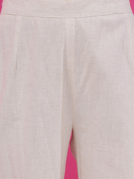 Off White Cotton Flex Embroidered Suit with Dupatta-WRS002