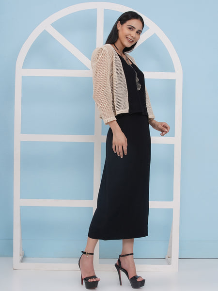 Black Skirt and Top with Schifflii Jacket-WRKS182