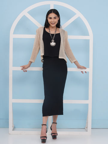 Black Skirt and Top with Schifflii Jacket-WRKS182