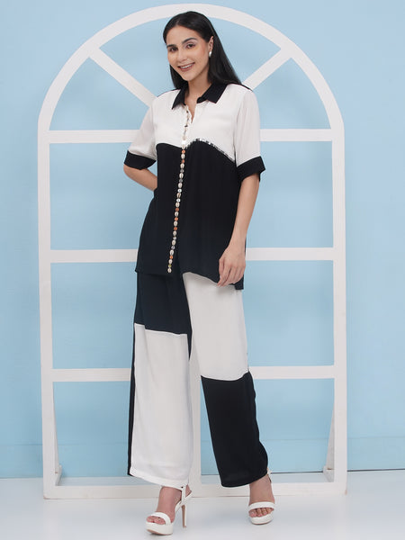 Black & White Hand Embellished Coord Set-WRKS177