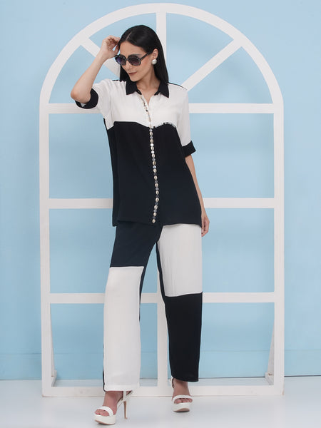 Black & White Hand Embellished Coord Set-WRKS177