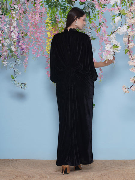 Black Velvet Hand Embellished Gown-WRK477
