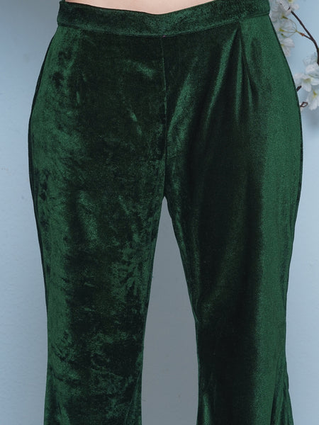 Green Velvet Half Cape hand embellished kurta with bellbottom pant-WRKS202