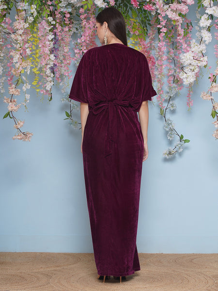 Wine Hand Embellished Gownd with Belt-WEK476