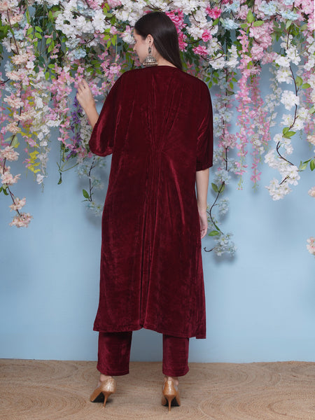 Maroon Velvet Hand EMbellished Set-WRKS209