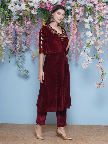 Maroon Velvet Hand EMbellished Set-WRKS209