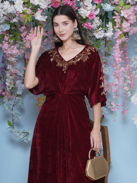 Maroon Velvet Hand EMbellished Set-WRKS209