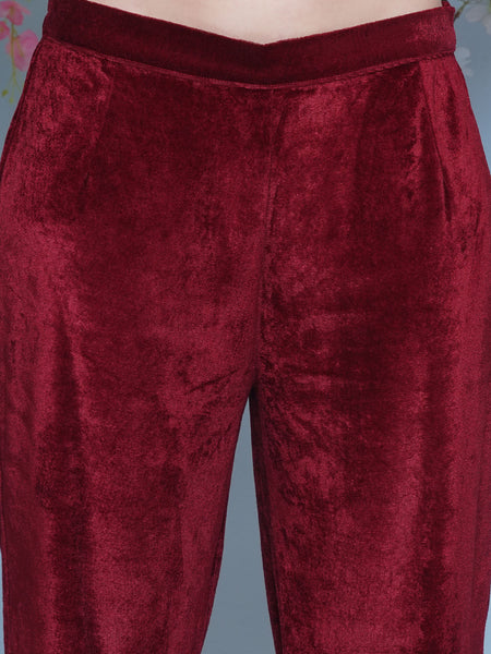 Maroon Velvet Hand EMbellished Set-WRKS209