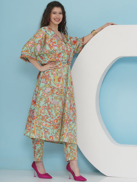 Sea Green Hand Embellished Printed Set-WRKS223