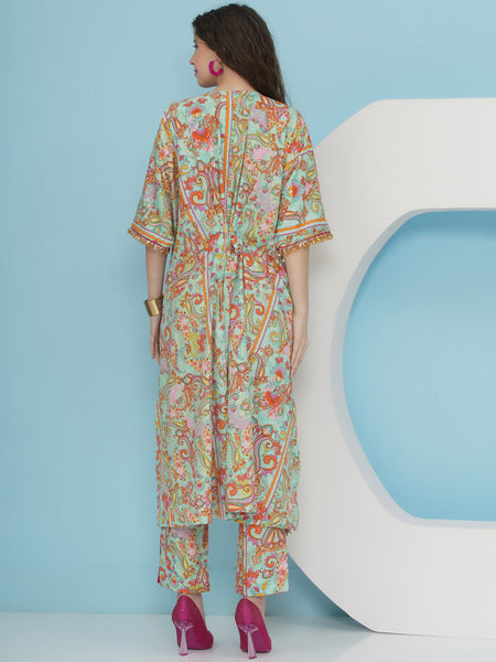 Sea Green Hand Embellished Printed Set-WRKS223