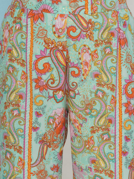 Sea Green Hand Embellished Printed Set-WRKS223