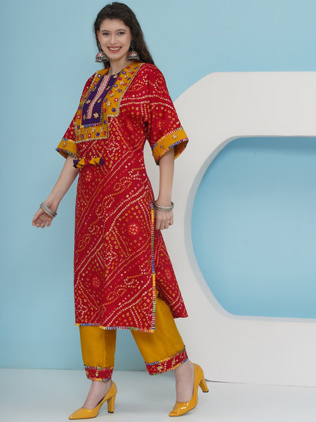 Red Bhandhani Choga Set-WRKS224