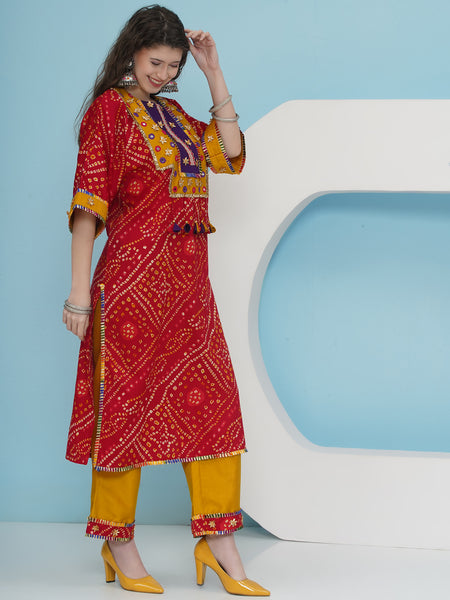 Red Bhandhani Choga Set-WRKS224