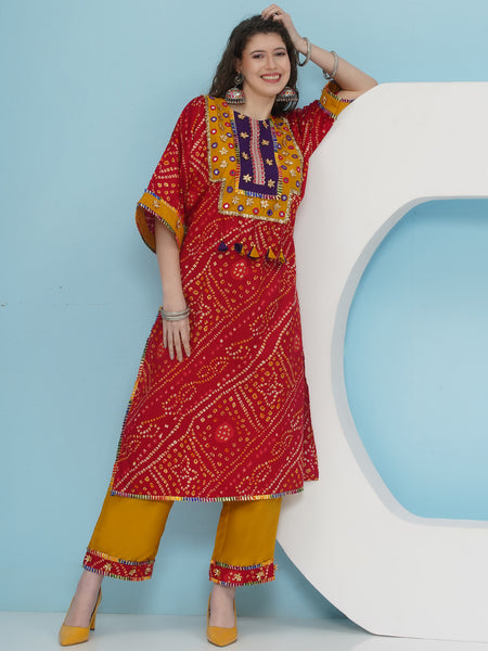 Red Bhandhani Choga Set-WRKS224