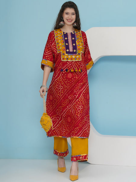 Red Bhandhani Choga Set-WRKS224