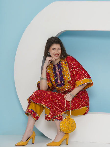 Red Bhandhani Choga Set-WRKS224