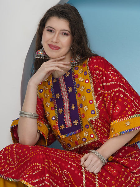 Red Bhandhani Choga Set-WRKS224