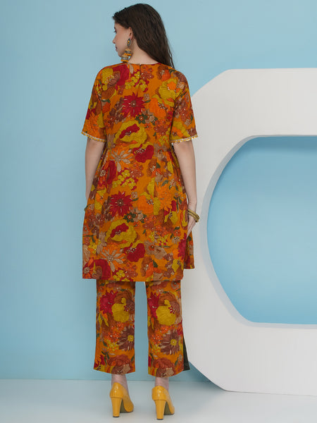 Mustard printed hand embellished Coord Set-WRKS225